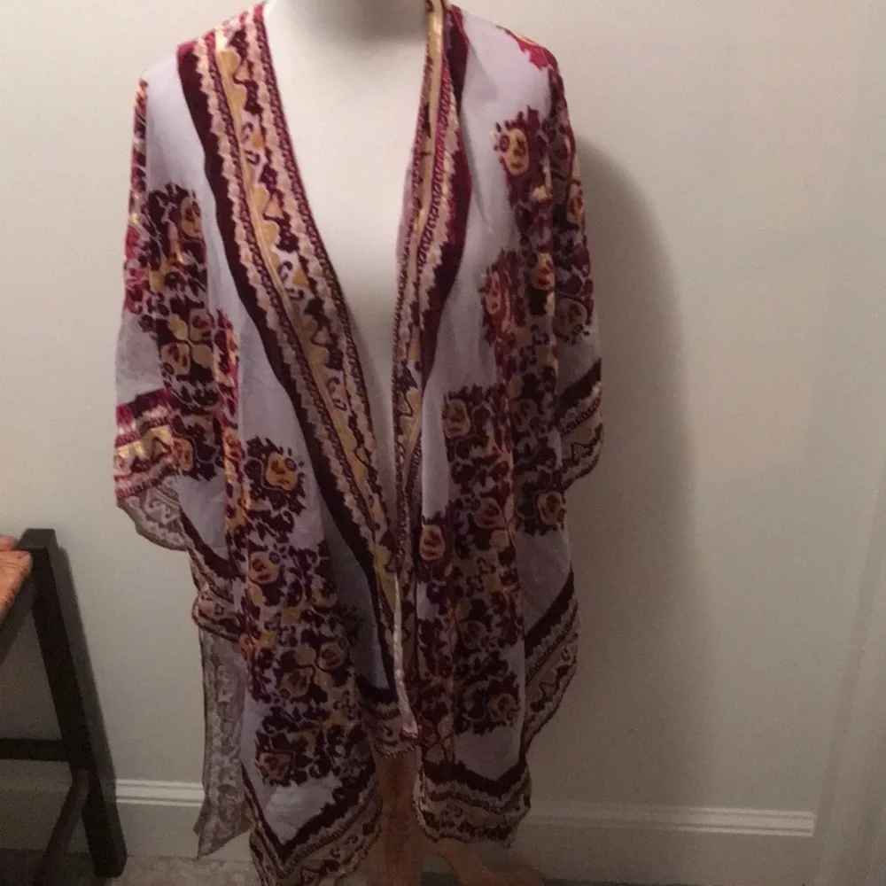 NWT Free People Red/Gold MUSE Burn Out Kimono O/S